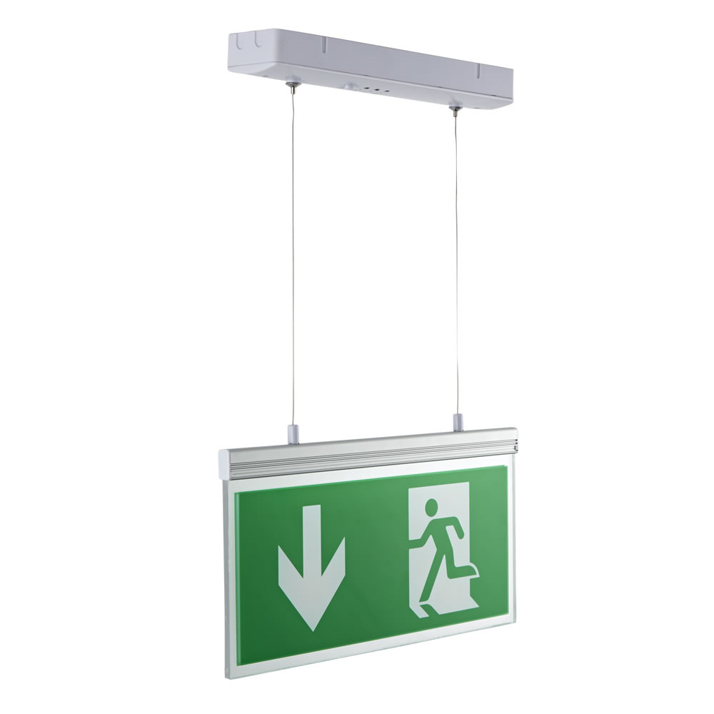 Biard 2.8W LED Emergency Exit Sign (Double Sided) - Biard LED Emergency Exit Double Sided Edge Lit -Down Arrow